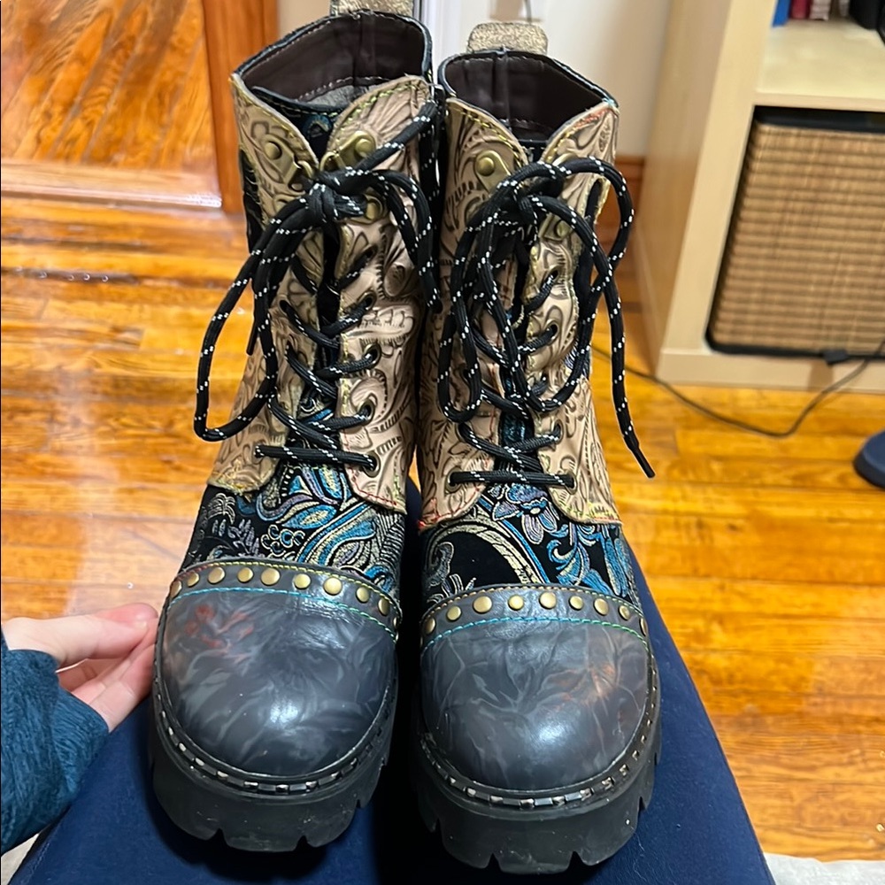 Unique Patterned Lace-Up Boots